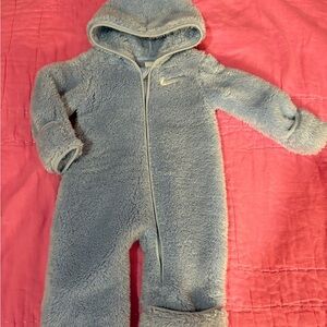 Nike Plush Hooded Baby One-Piece in Light Blue